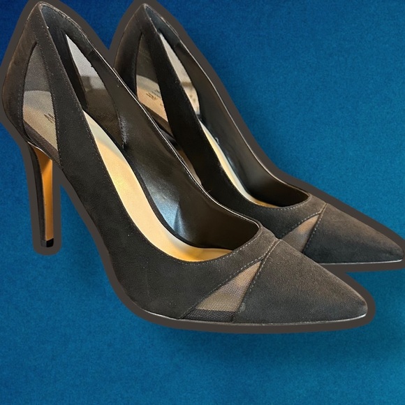 NWOT Mix No. 6 ‘Dahlen’ Black Mesh Cutout Pointed Toe Vegan Suede Pumps Size 10 - Picture 9 of 15